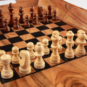 Wonder-ful Gifts Serving Tray with Chessboard - Chess and Checkers Pieces Included