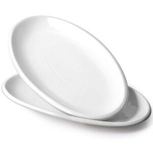 dowan 14" large serving platters, oval thanksgiving serving plates, white porcelain platters oven safe, dinner plates serving dishes for entertaining, party, meat, appetizers, dessert, set of 2, white