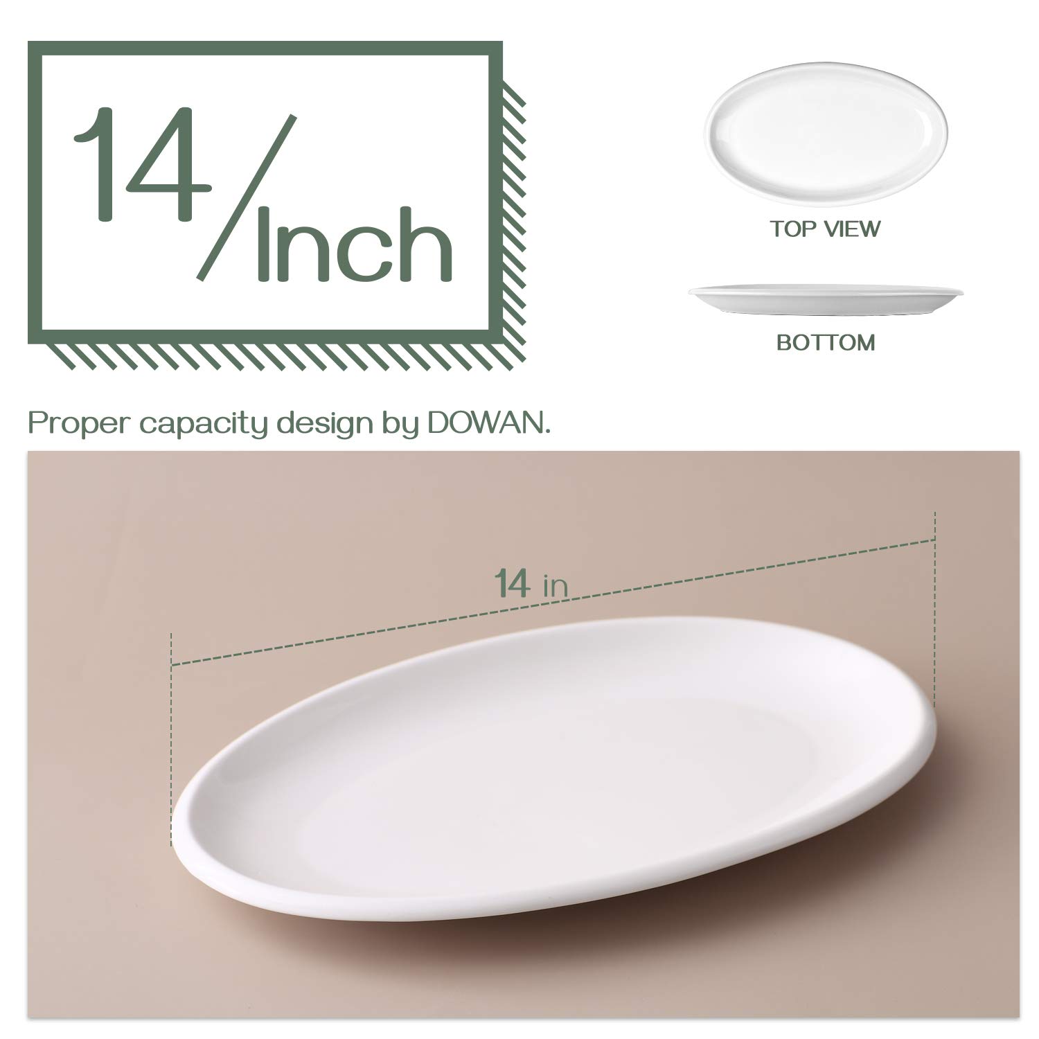 DOWAN 14" Large Serving Platters, Oval Thanksgiving Serving Plates, White Porcelain Platters Oven Safe, Dinner Plates Serving Dishes for Entertaining, Party, Meat, Appetizers, Dessert, Set of 2, White