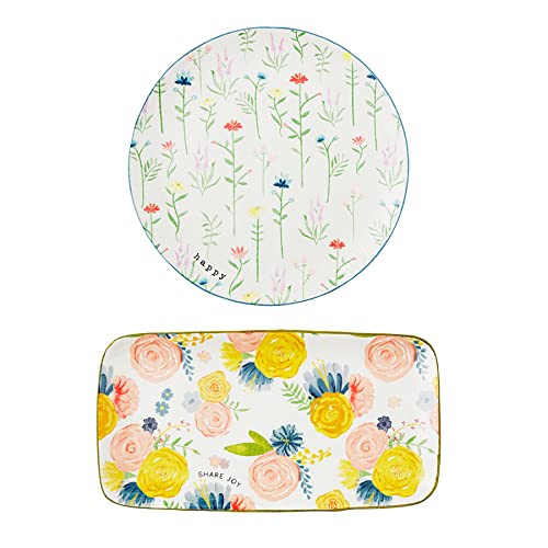 Mud Pie Floral Platter, Round, 12" dia