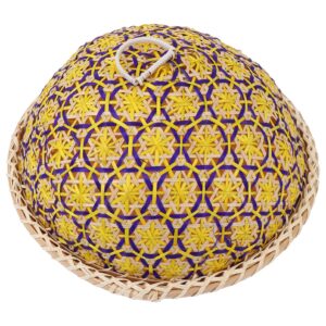 generic Hand- Woven Round Rattan Serving Tray with Food Dome Lid Cover for Picnic Party Bread Cake Pizza Dry Fruit Dessert Yellow Q1519432BAA 28x28cm