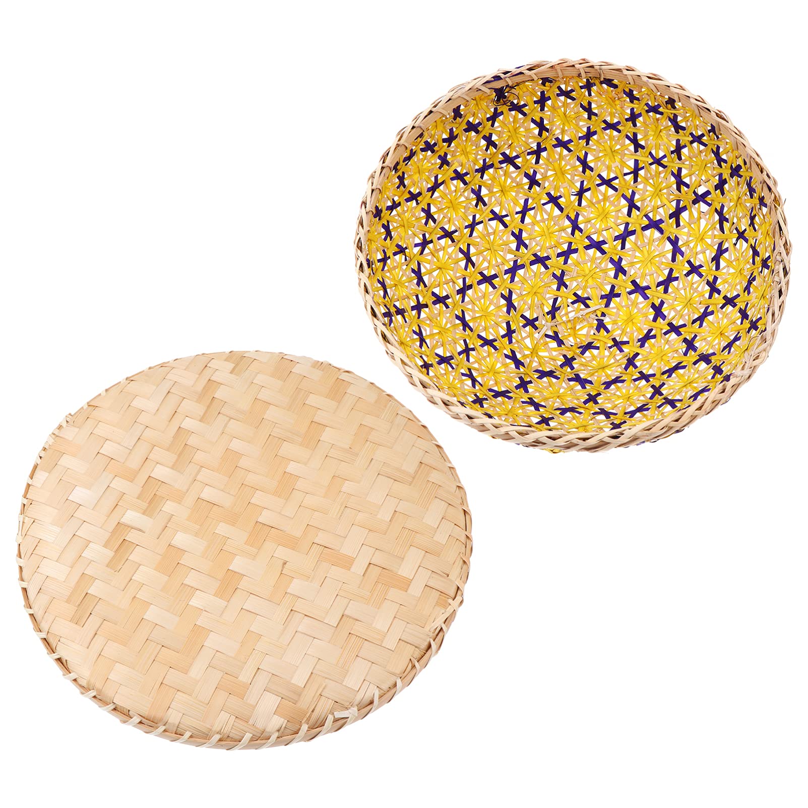 generic Hand- Woven Round Rattan Serving Tray with Food Dome Lid Cover for Picnic Party Bread Cake Pizza Dry Fruit Dessert Yellow Q1519432BAA 28x28cm