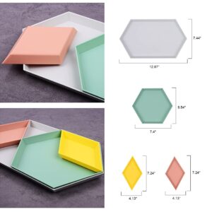 Polygon Decorative Coffee Table Tray,Unbreakable Geometric Vanity Tray,Jewelry Tray, Key Bowl,Ring Dish,Food Serving Tray,bar Tray - Serving Tray,Plastic Separable Tray Versatile (4Pack,4colors)