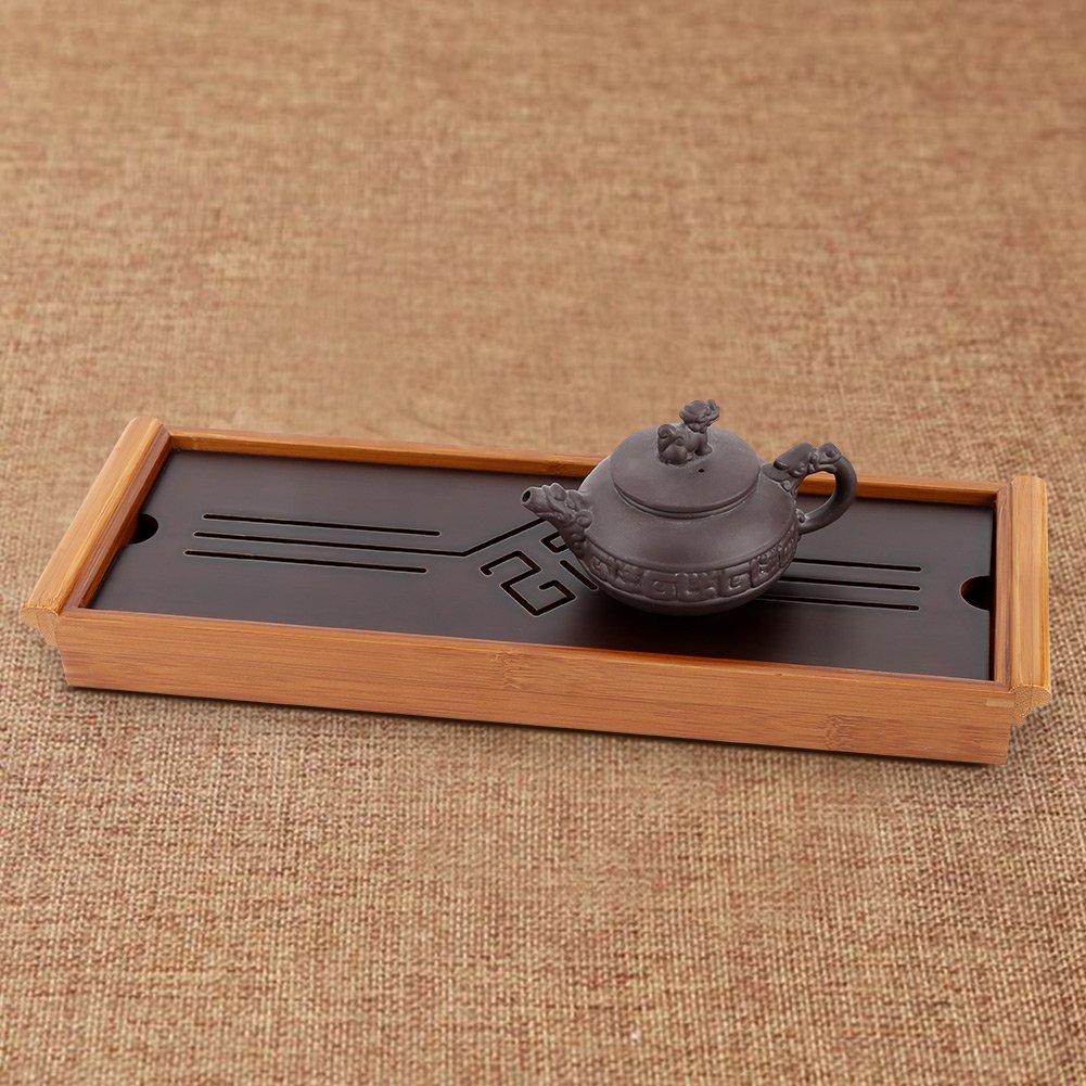 Bamboo Tea Tray, Traditional Chinese Style Serving Tray with Reservoir Type Water Storage Box for Home Office Teahouse Kung Fu Tea Accessory