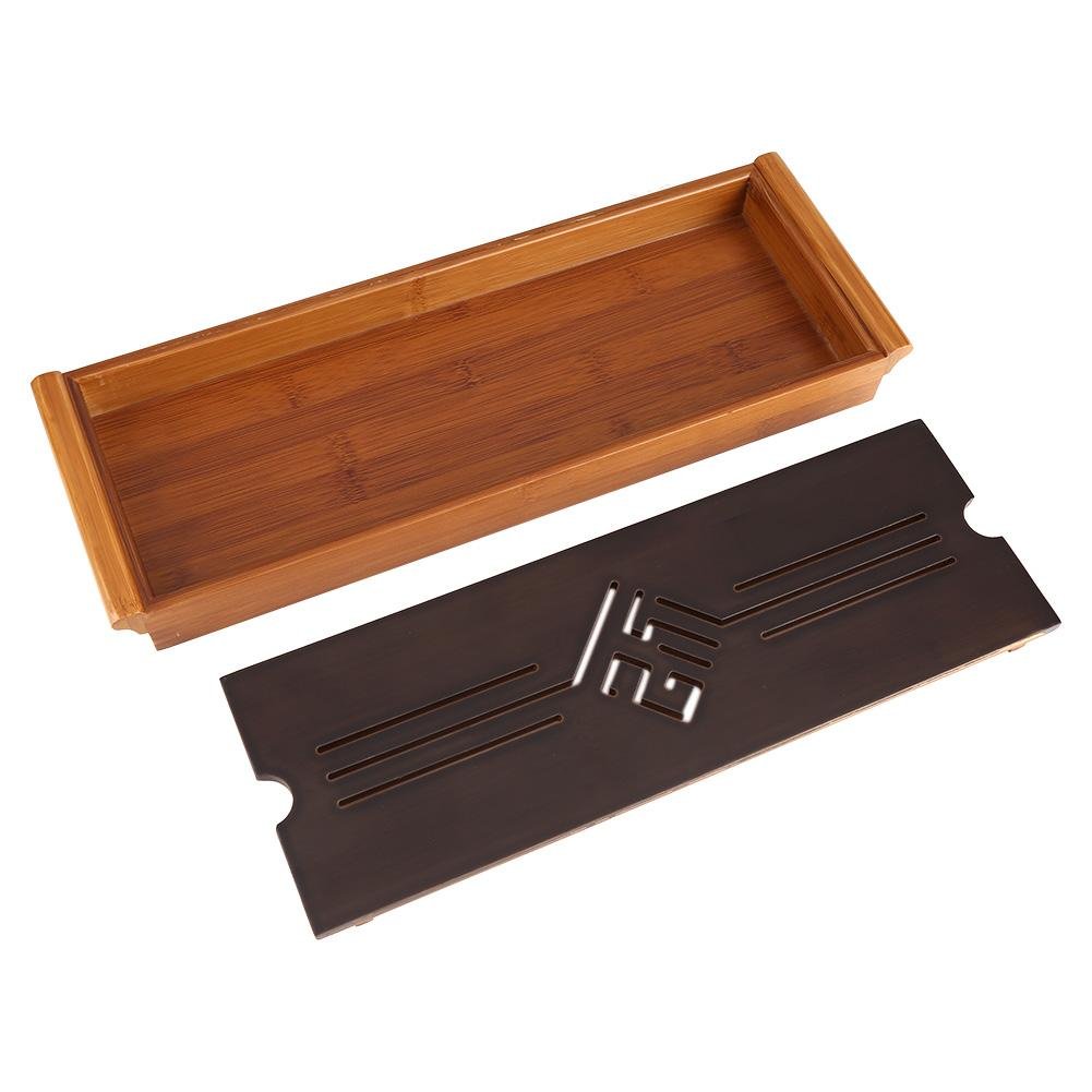 Bamboo Tea Tray, Traditional Chinese Style Serving Tray with Reservoir Type Water Storage Box for Home Office Teahouse Kung Fu Tea Accessory