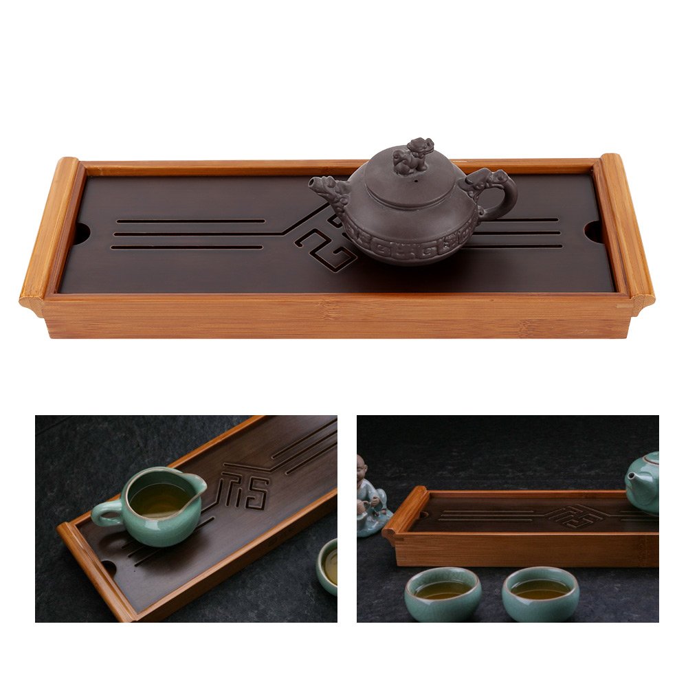 Bamboo Tea Tray, Traditional Chinese Style Serving Tray with Reservoir Type Water Storage Box for Home Office Teahouse Kung Fu Tea Accessory