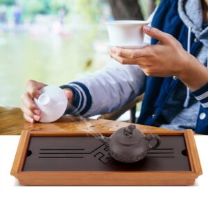 Bamboo Tea Tray, Traditional Chinese Style Serving Tray with Reservoir Type Water Storage Box for Home Office Teahouse Kung Fu Tea Accessory