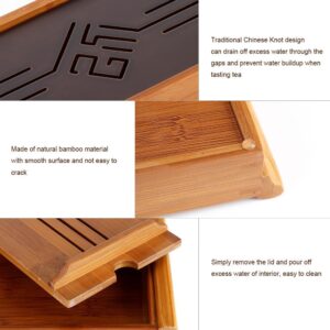 Bamboo Tea Tray, Traditional Chinese Style Serving Tray with Reservoir Type Water Storage Box for Home Office Teahouse Kung Fu Tea Accessory