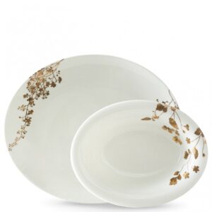 Wedgwood Vera Jardin Open Vegetable Bowl and Oval Platter, 2 Piece, White and Gold