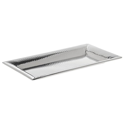 HUBERT Serving Tray Silver with Hammered Finish and Flared Rim Rectangular - 18"L x 9 1/4"W x 1 1/4"H