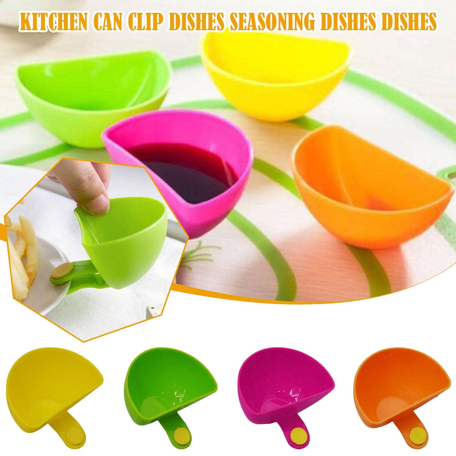 Dip Clip for Bowls Plates 4PCS Plastic Dish Chip Bowl and Dip Serving Set Sauce Holder for Spice Tomato Sauce Salt Veggie Vinegar Ketchup (Multicolor,4pcs)