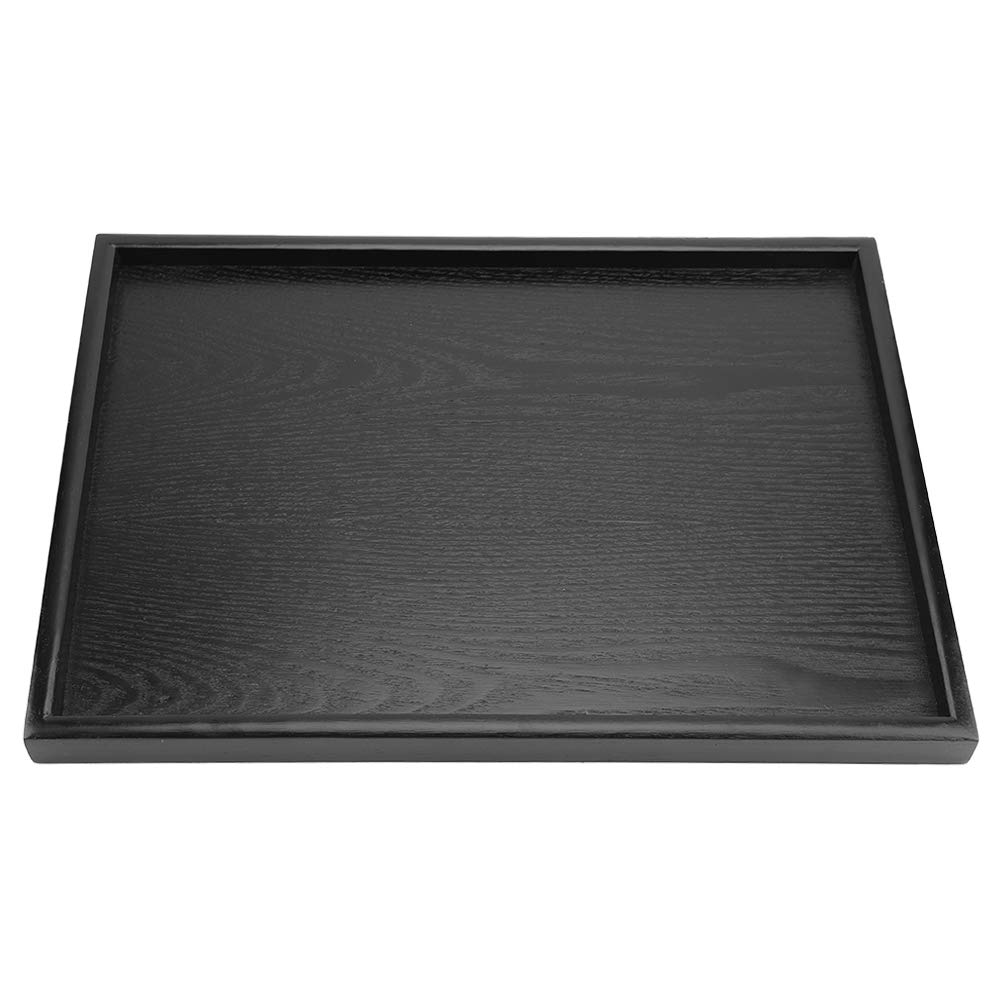 BALITY Rectangular Wood Tray, Decorative Solid Wood Serving Trays Platter Breakfast Tray Ottoman Tray Black Fast Food Tray for Cafe, Teahouse, Restaurant, Hotel(36 X 27cm)