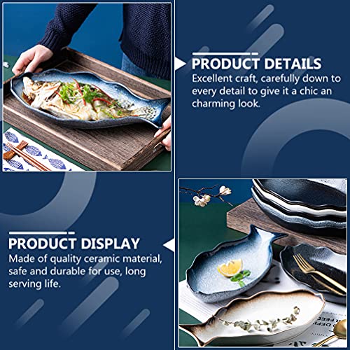 Cabilock 12 Ceramic Fish Steamer Japanese Sushi Plate Cupcake Pan Snack Trays Ceramic Dessert Plate Ceramic Salad Plate Fish Food Ceramic Fish Plate Tableware Ceramics Oval Spaghetti