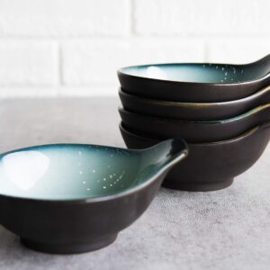 Ebros Gift Porcelain Serveware Drinkware Artistic Ocean Zen Aquamarine Black Gradient Textured Restaurant Supply (Pack Of 5 Tempura Dipping Sauce Condiment Ramekin Bowls With Handle)