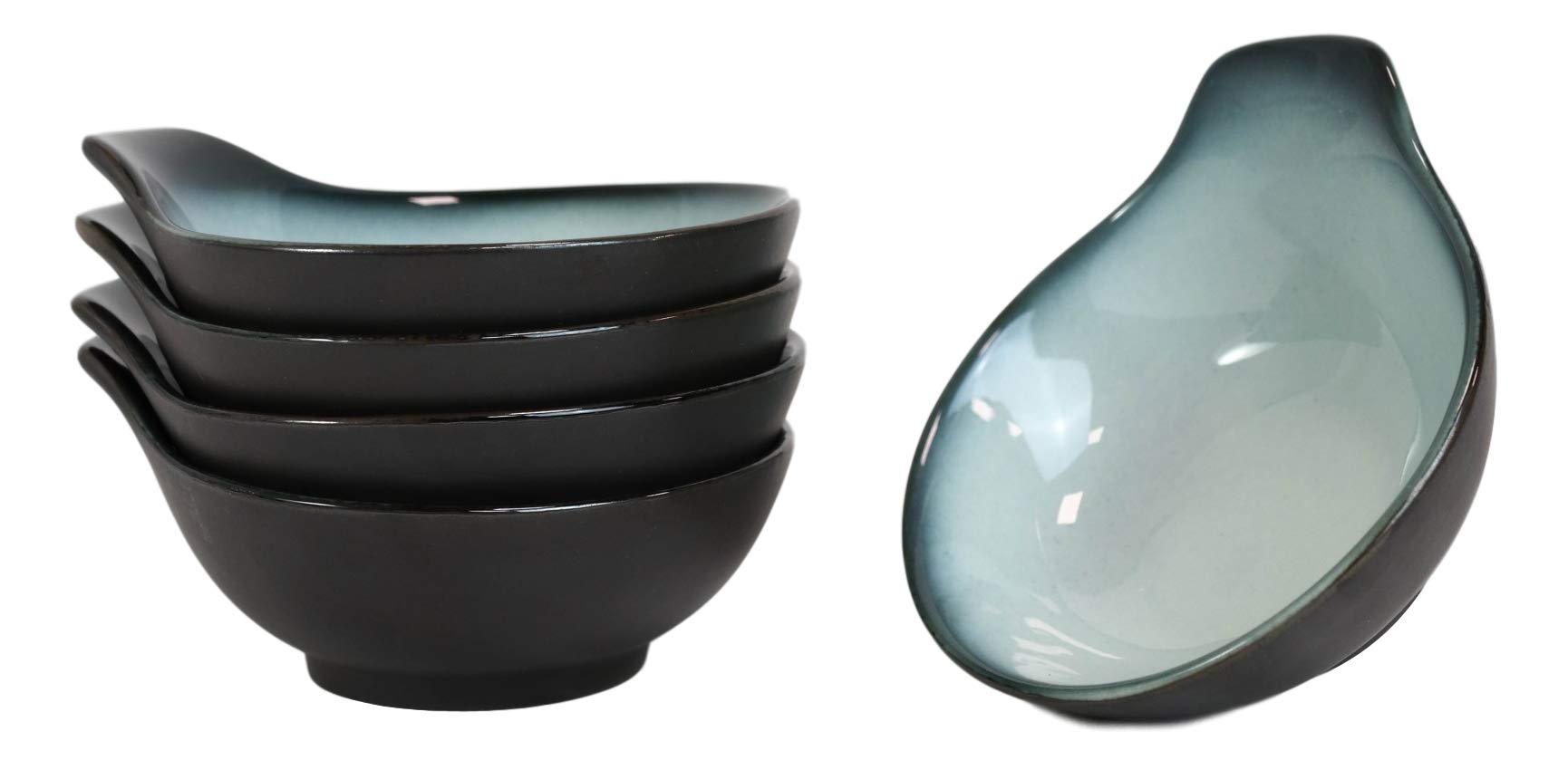 Ebros Gift Porcelain Serveware Drinkware Artistic Ocean Zen Aquamarine Black Gradient Textured Restaurant Supply (Pack Of 5 Tempura Dipping Sauce Condiment Ramekin Bowls With Handle)