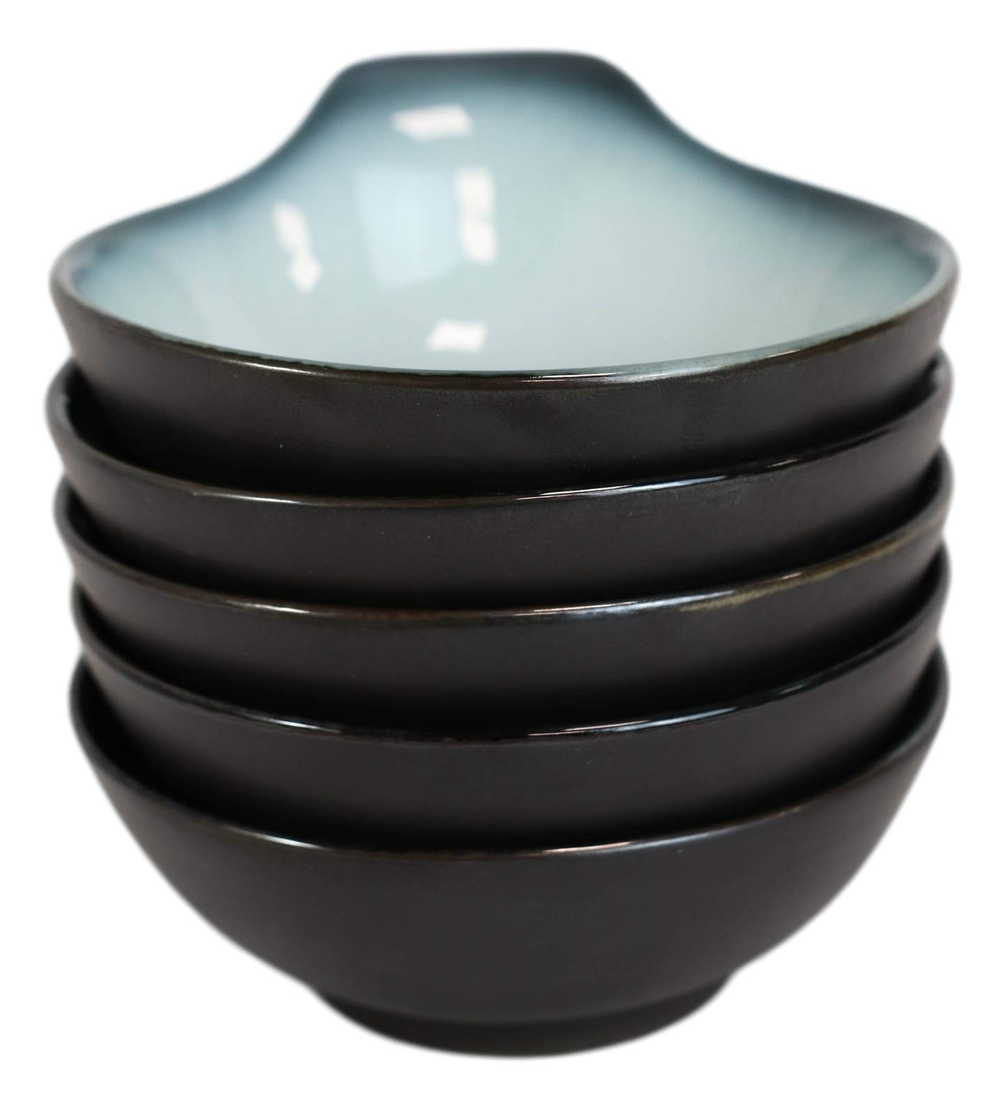 Ebros Gift Porcelain Serveware Drinkware Artistic Ocean Zen Aquamarine Black Gradient Textured Restaurant Supply (Pack Of 5 Tempura Dipping Sauce Condiment Ramekin Bowls With Handle)