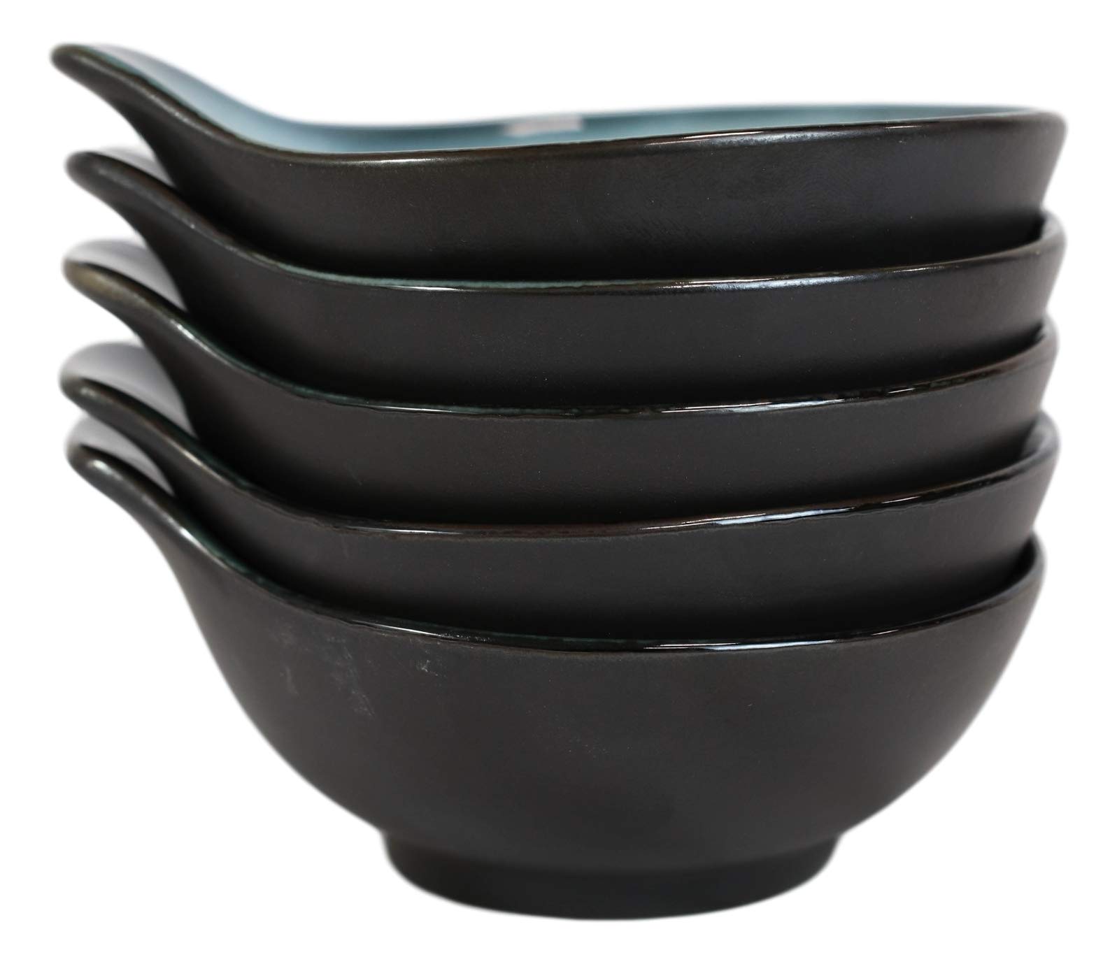 Ebros Gift Porcelain Serveware Drinkware Artistic Ocean Zen Aquamarine Black Gradient Textured Restaurant Supply (Pack Of 5 Tempura Dipping Sauce Condiment Ramekin Bowls With Handle)