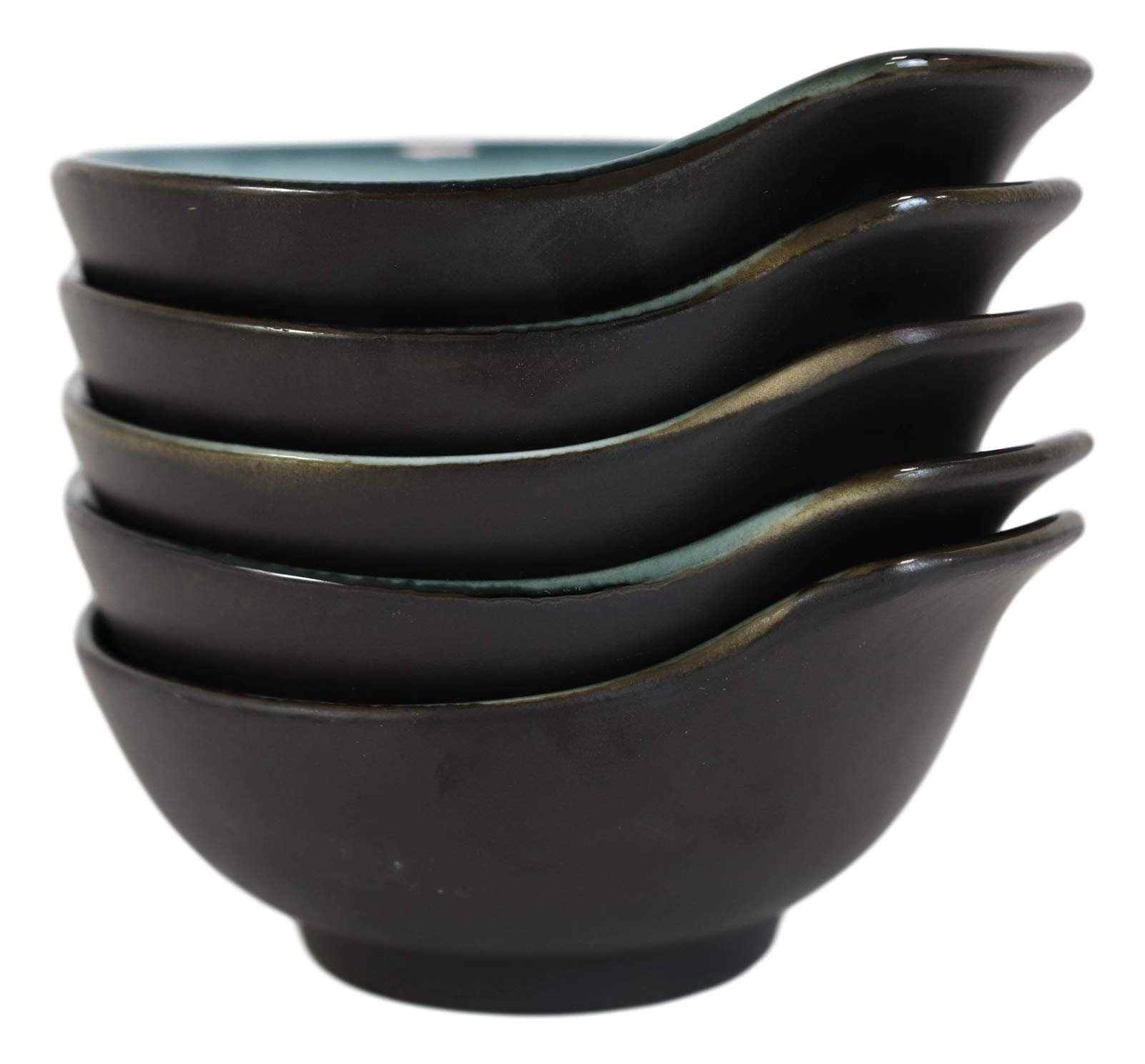 Ebros Gift Porcelain Serveware Drinkware Artistic Ocean Zen Aquamarine Black Gradient Textured Restaurant Supply (Pack Of 5 Tempura Dipping Sauce Condiment Ramekin Bowls With Handle)