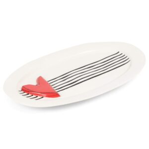 DEMDACO Molded Red Heart Glossy White Stripe 15 x 10 Ceramic Stoneware Oval Platter