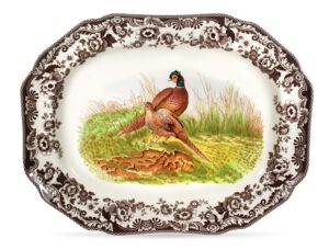 spode woodland 19" octagonal serving platter with pheasant motif | large platter for thanksgiving, dinner parties, and other events | made from fine porcelain | microwave and dishwasher safe