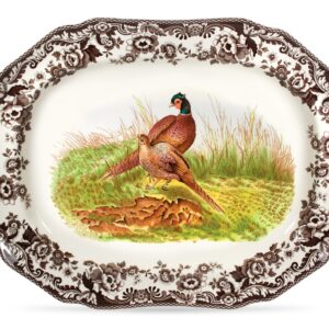 Spode Woodland 19" Octagonal Serving Platter with Pheasant Motif | Large Platter for Thanksgiving, Dinner Parties, and Other Events | Made from Fine Porcelain | Microwave and Dishwasher Safe