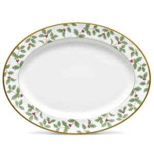 noritake holly & berry gold oval platter, 14-inches