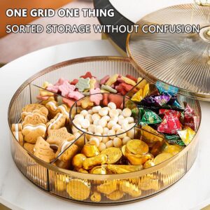 Snack Serving Tray, 5 Compartments Fruit Serving Container, Dry Fruit Snack Relish Tray with Lid, Nut and Candy Serving Tray, for Dried Fruits, Nuts, Candies, Cookies and Fruits