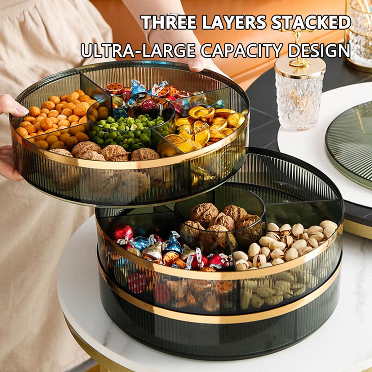 Snack Serving Tray, 5 Compartments Fruit Serving Container, Dry Fruit Snack Relish Tray with Lid, Nut and Candy Serving Tray, for Dried Fruits, Nuts, Candies, Cookies and Fruits