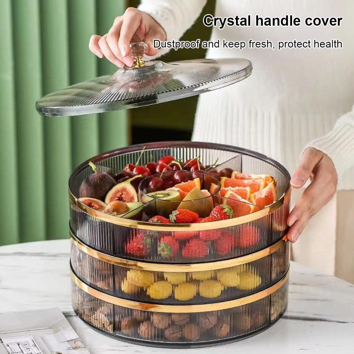 Snack Serving Tray, Divided Serving Tray with Lid, Dry Fruit Snack Relish Tray with Lid, Nut and Candy Serving Tray, for Dried Fruits, Nuts, Candies, Sweet Cookies and Fruits