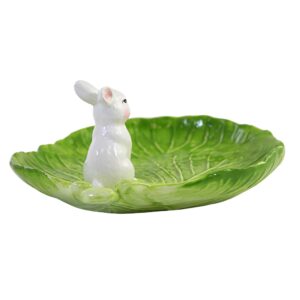 December Diamonds Green Garden 8" Lettuce Platter with Bunny Figurine