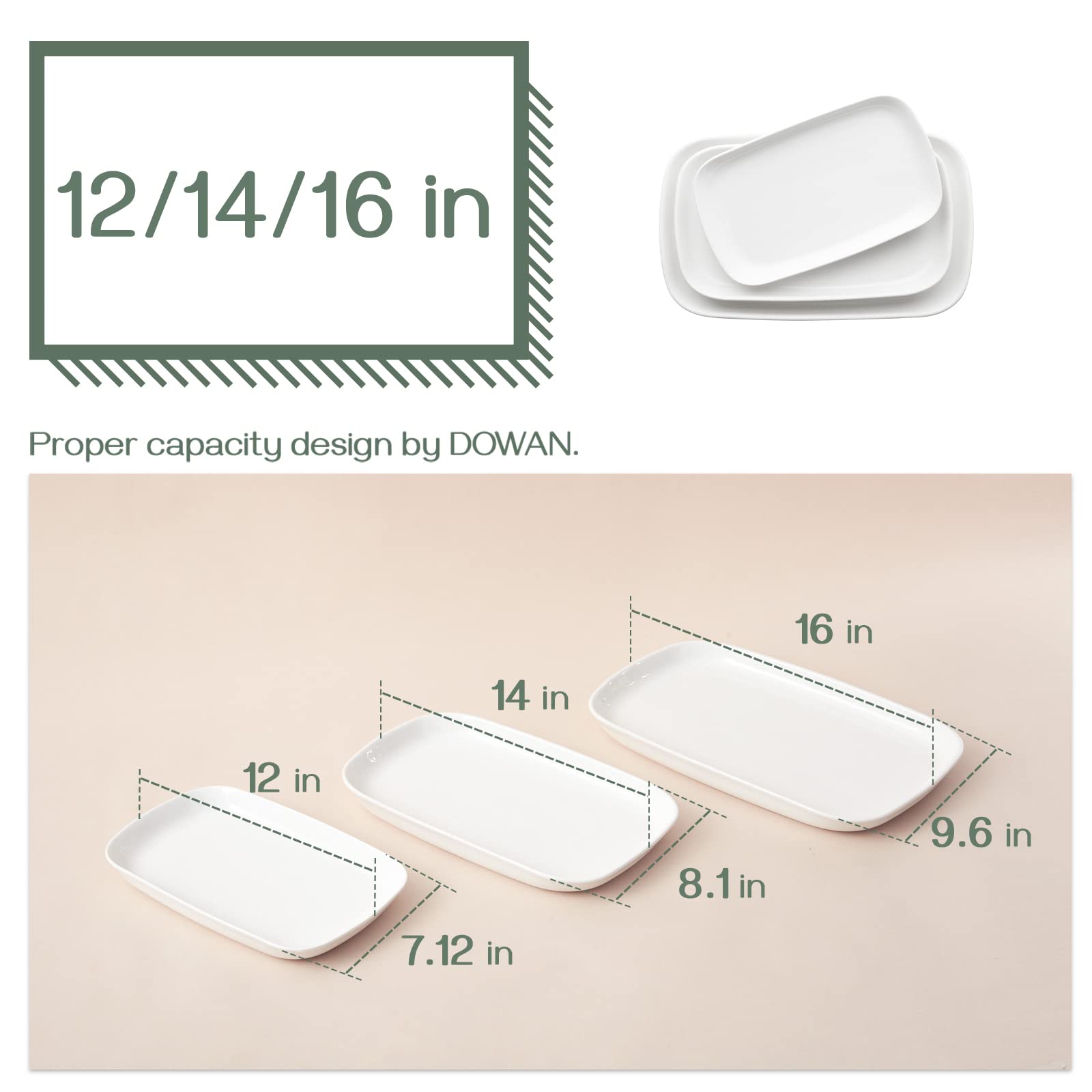 DOWAN 16"/14"/12" Rectangle Serving Plates & Oval Serving Plates