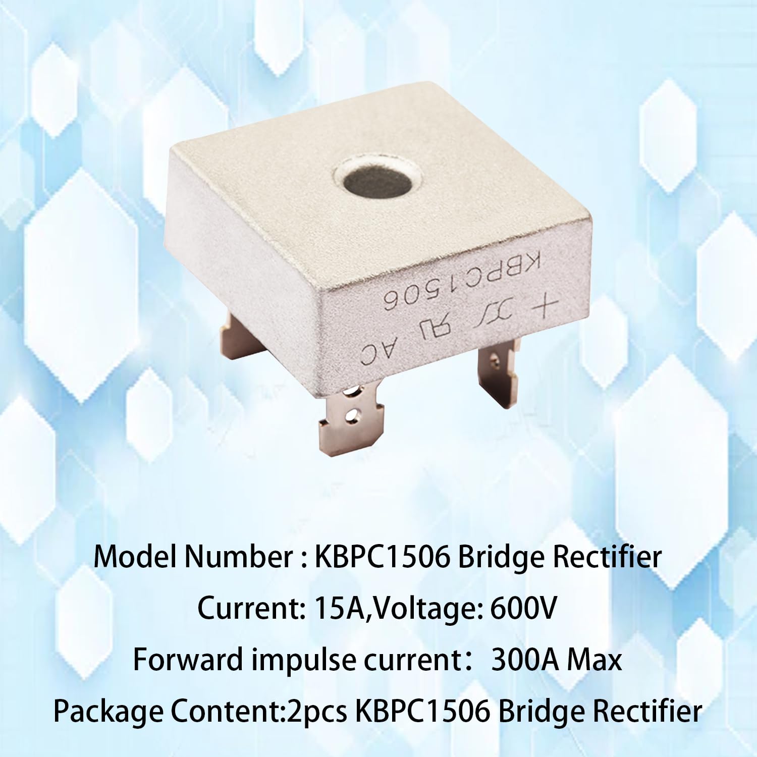2pcs KBPC1506 Bridge Rectifier DIP-4 Square Bridge 15A/600V GBU Footprint Bridge Stack Cutable Feet