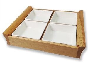 jinsongdafa wood pallet porcelain divided serving dishes, appetizer， relish tray, serving bowls for parties - perfect for chips and dip, veggies, candy and snacks | reusable (4 cells platters)