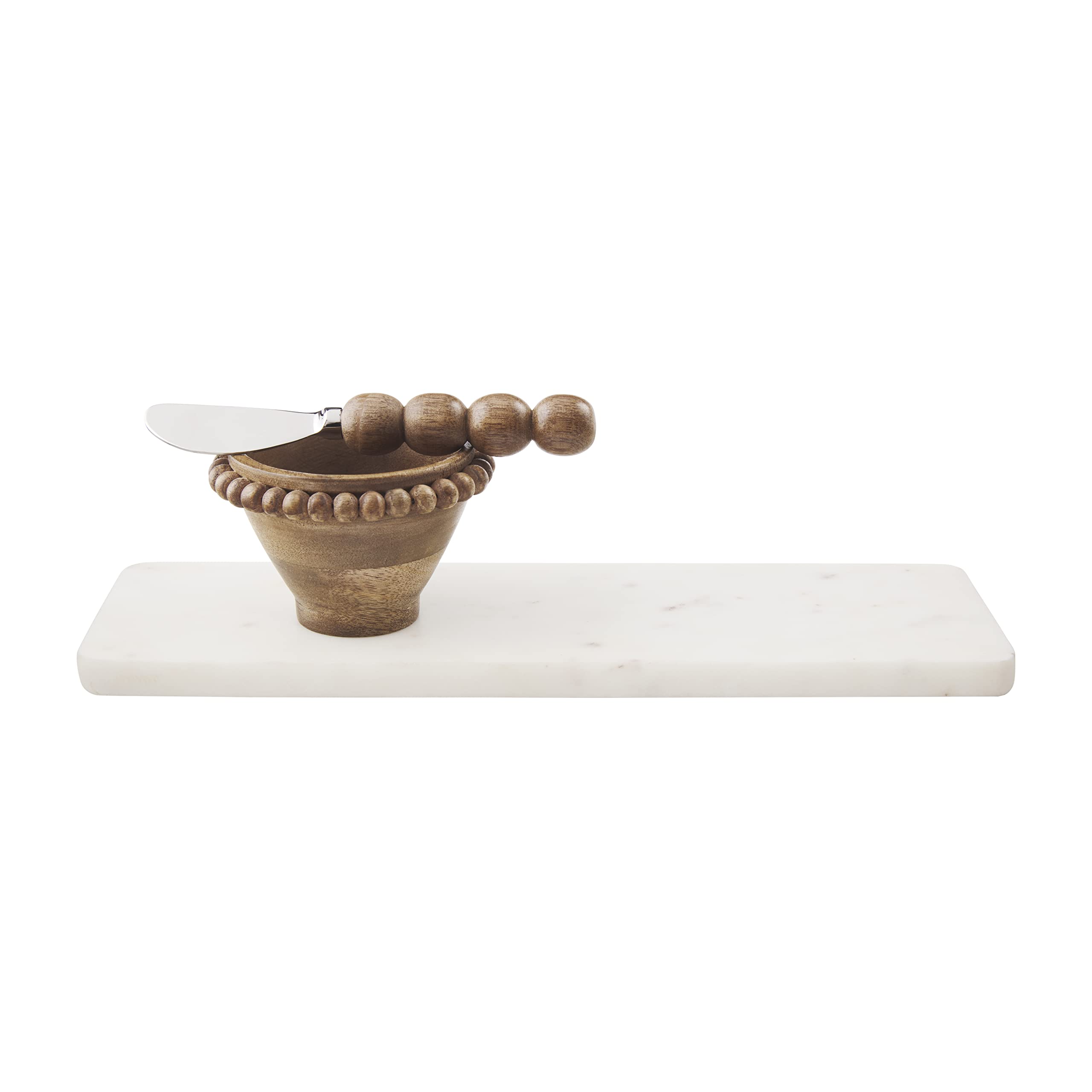 Mud Pie Marble Serving Tray with Wood Beaded Dip Cup and Spreader Set