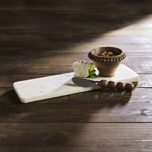 Mud Pie Marble Serving Tray with Wood Beaded Dip Cup and Spreader Set