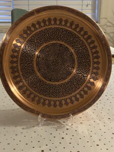 vintage copper round tray, large serving tray, press embroidery, antique copper wall decor