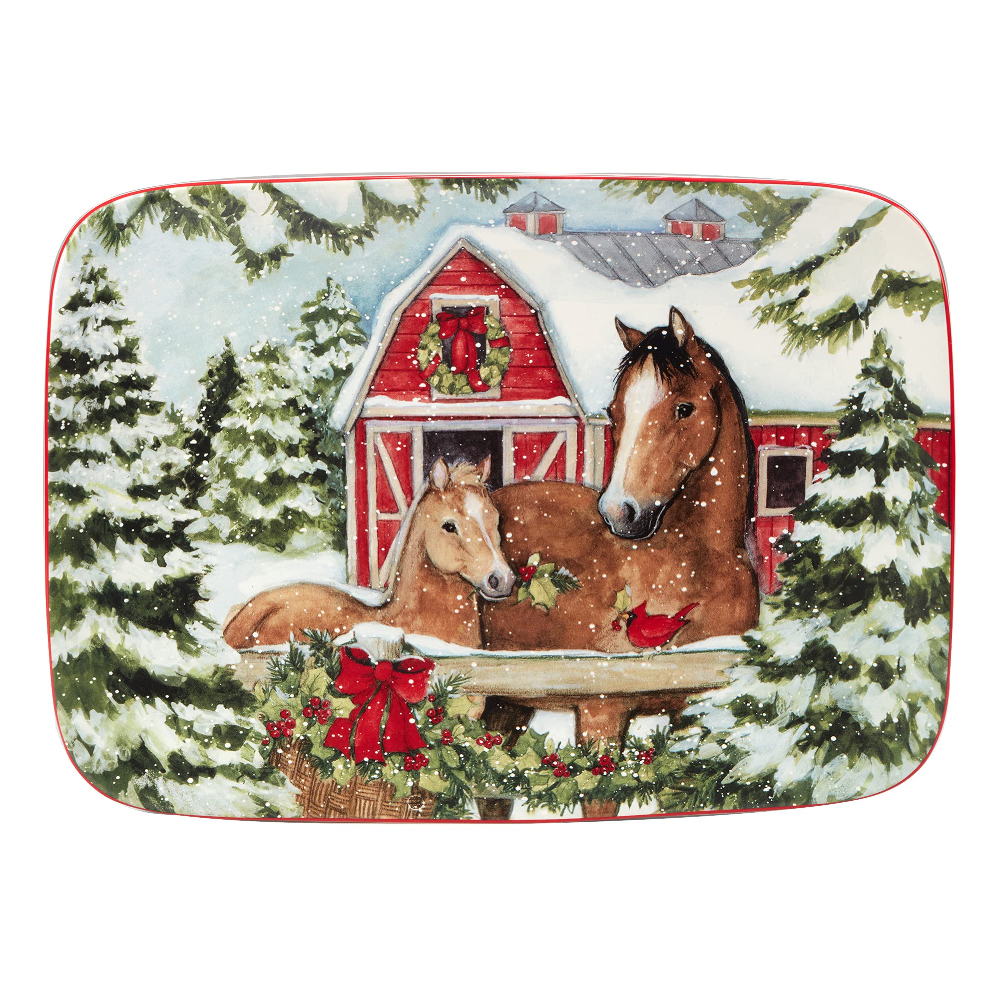 Certified International Holiday Magic Santa Rectangular Serving Platter, 14" X 10", Large