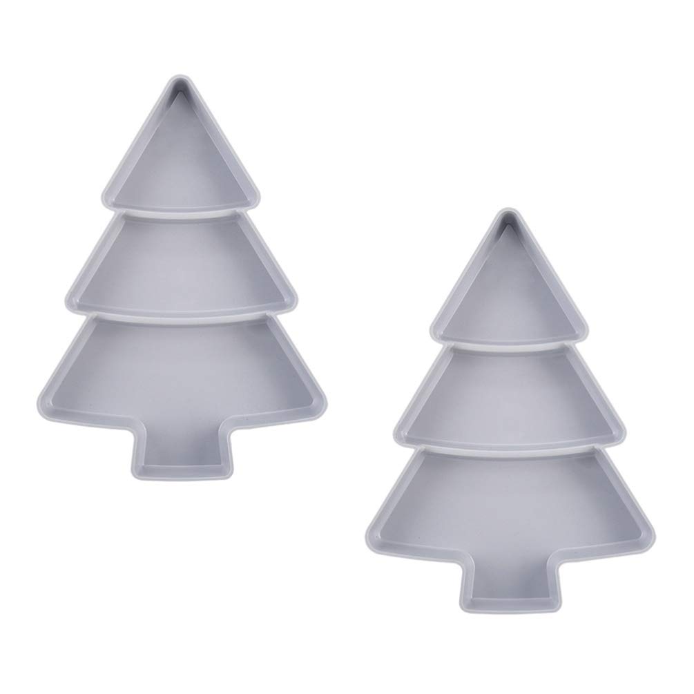 DOITOOL 2Pcs Snack Appetizer Trays Christmas Tree Shape Dessert Serving Dishes Snack Platter Serving Trays Fruit Cheese Dessert Tray Plate Grey