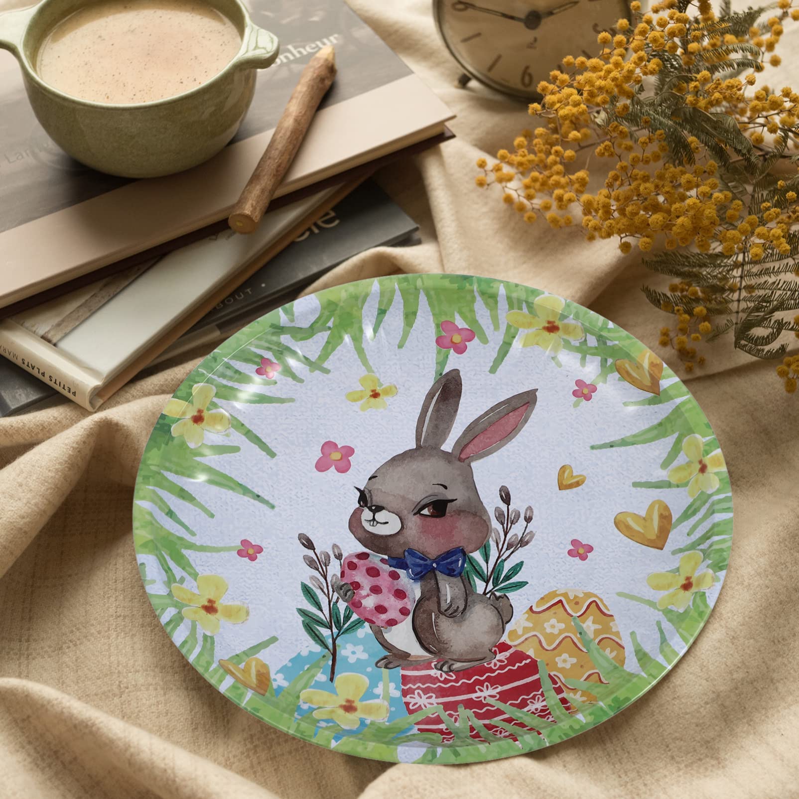 Veemoon 1 Pc Rabbit Easter Snacks Tray Easter Bunny Tray Salad Plate Round Wooden Trays Snack Serving Plate Appetizer Serving Salad Bowl Drink Garnish Dish Iron Plate Fruit Child