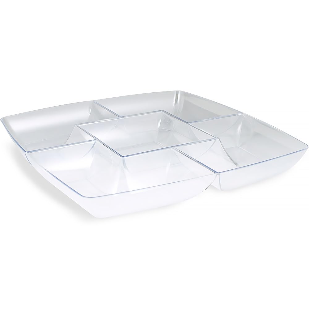 Simply Squared Clear Chip & Dip Plastic Tray - 12" (1 Pc) - Elegant & Durable Party Platter - Perfect for Entertaining, Appetizers & Snacks