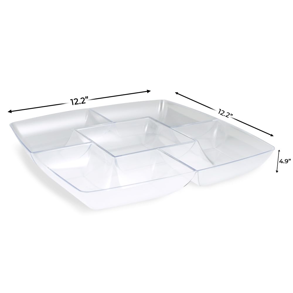 Simply Squared Clear Chip & Dip Plastic Tray - 12" (1 Pc) - Elegant & Durable Party Platter - Perfect for Entertaining, Appetizers & Snacks