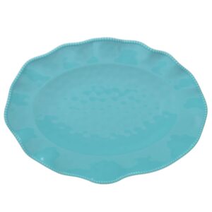 certified international perlette teal oval platter 18" x 13.5" servware, accessories,hostess serving