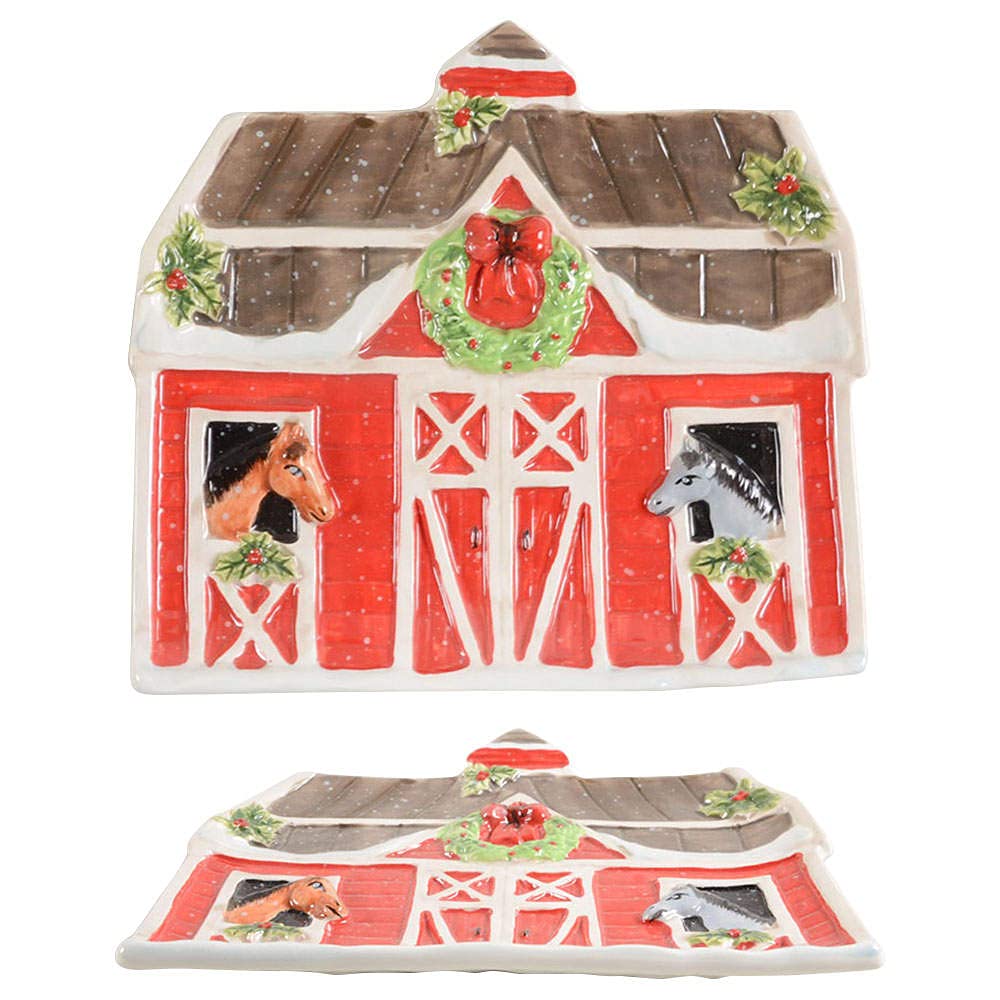 Christmas on the Farm Barn shapped platter