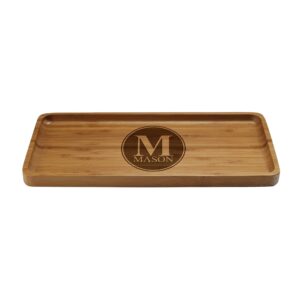 bamboomn custom laser engraved bamboo serving tray - family circle simple engraving - 11" x 5.5" x 0.6" - rounded edges - 1 piece