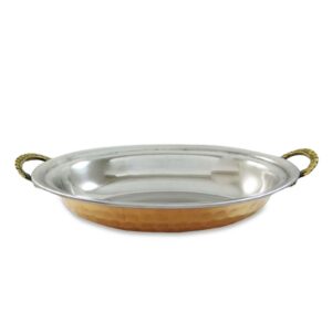 ibaexports steel and copper oval bowl dish tray serving ware smooth surface with handles