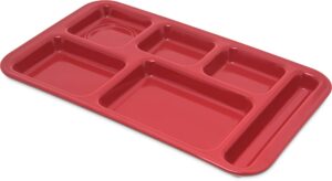 carlisle foodservice products cfs 4398205 right hand 6-compartment cafeteria / fast food tray, 15" x 9", red