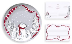 vera bradley holiday cookie plate and recipe card gift set, 10.5" christmas dish, microwave and dishwasher safe serving platter, bow