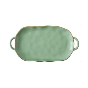 food tray ceramic tray serving tray with handle tray for appetizers breakfast decorative tray kitchen bathroom living room countertop storage tray serving tray (color : green)