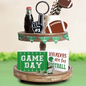 satiable 4 pieces farmhouse tiered tray decor items - football game day handmade wooden signs decorations farmhouse rustic vintage home kitchen living room bookshelf table decor party favor