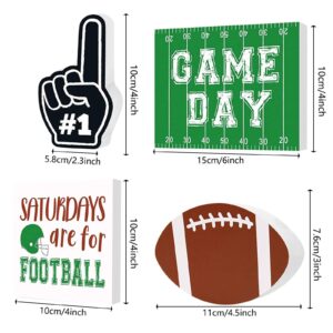 Satiable 4 Pieces Farmhouse Tiered Tray Decor Items - Football Game Day Handmade Wooden Signs Decorations Farmhouse Rustic Vintage Home Kitchen Living Room Bookshelf Table Decor Party Favor